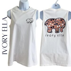 IVORY ELLA White Sleeveless Tee With Sunglasses Elephant Graphic, XS